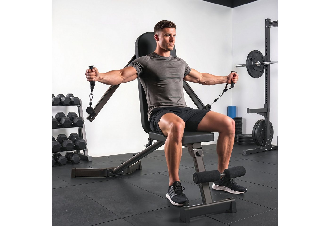 SPORTNOW Hantelbank klappbar mit Beinstrecker 3-Fach Rückenlehne, 3 Widerstandsstufe, (Set, 1-tlg., mit Widerstandsbändern), klappbar, 3-fach verstellbare Rückenlehne Bild 2