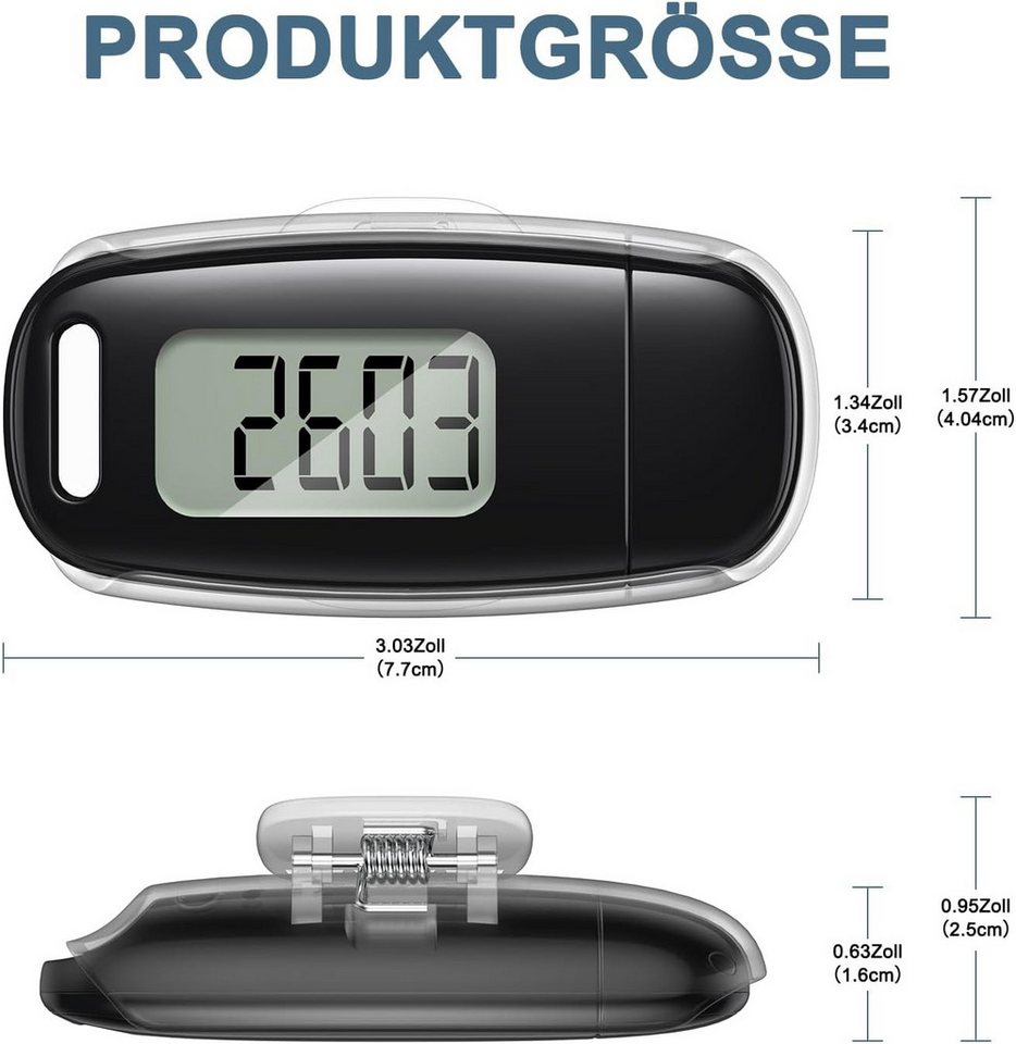 Coonoor Schrittzähler USB Aufladbarer 3D Pedometer, Großes Display, Einfacher Schrittzähler ohne App, Präzise Verfolgung Ihrer Schritte Bild 4
