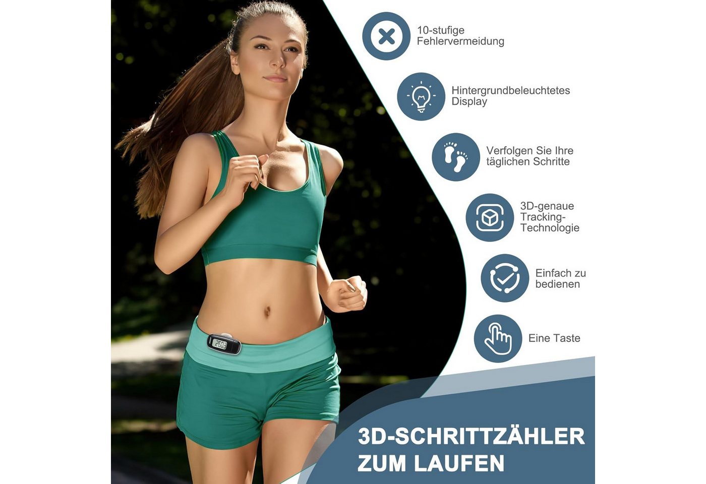 Coonoor Schrittzähler USB Aufladbarer 3D Pedometer, Großes Display, Einfacher Schrittzähler ohne App, Präzise Verfolgung Ihrer Schritte Bild 5