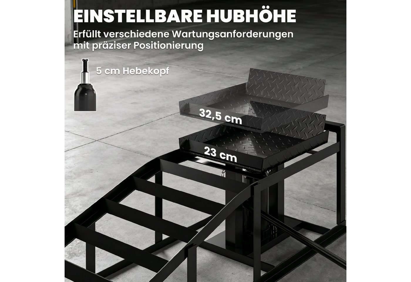 HOMCOM Auffahrrampe hydraulische öhenverstellbar Schwellenrampe 3 t Tragkraft (Set, 2-St., 2 Rampen mit Hydraulikheber), für Reifen bis 23 cm, Ölwechsel, Schwarz