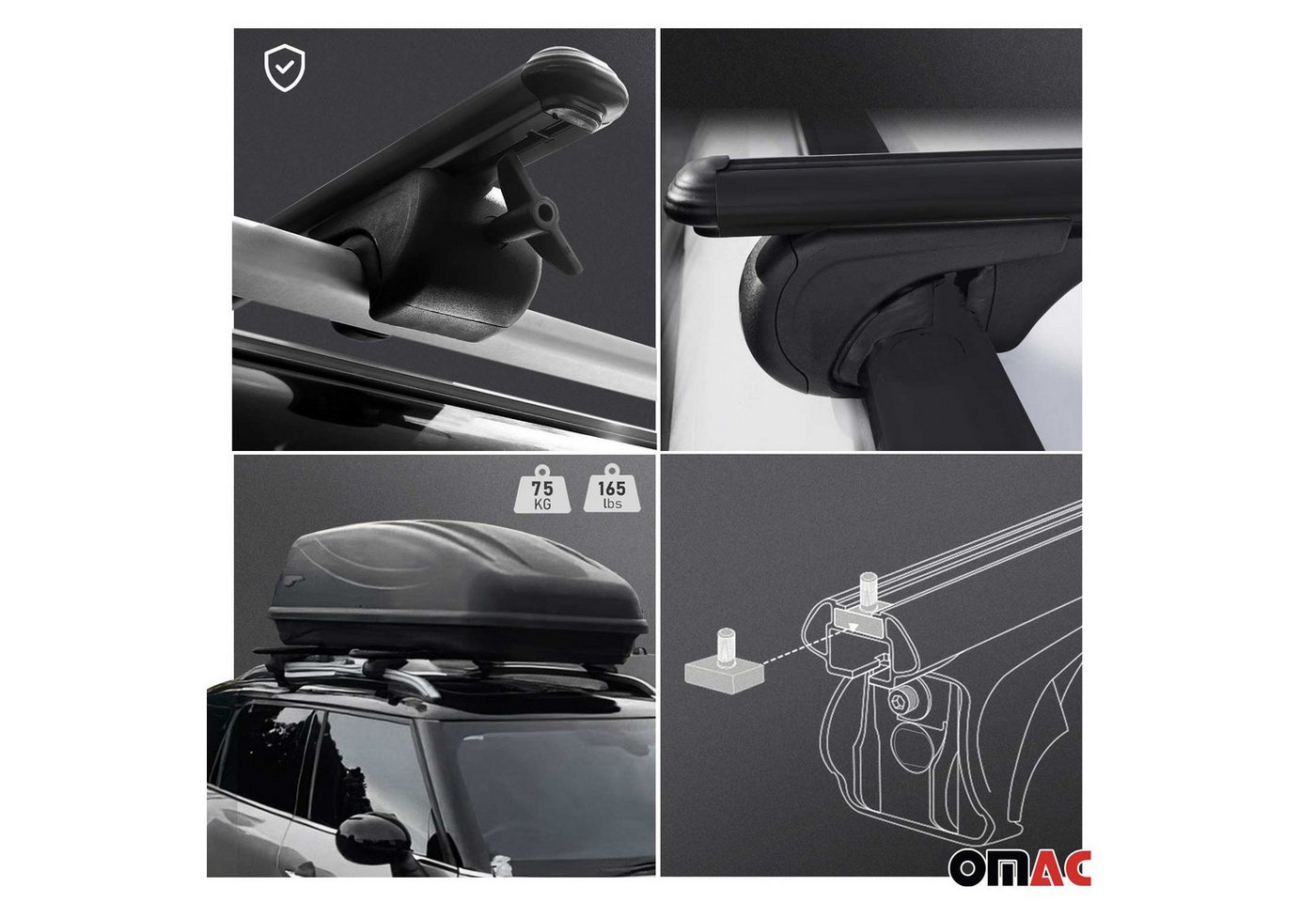 OMAC Dachträger für VW Tiguan 2007-2018 Gepäckträger Grundträger Aluminium Schwarz 2x (2-St), Wasserbeständig,Abnehmbar,Multifunktional,Leichtgewichtig Bild 5