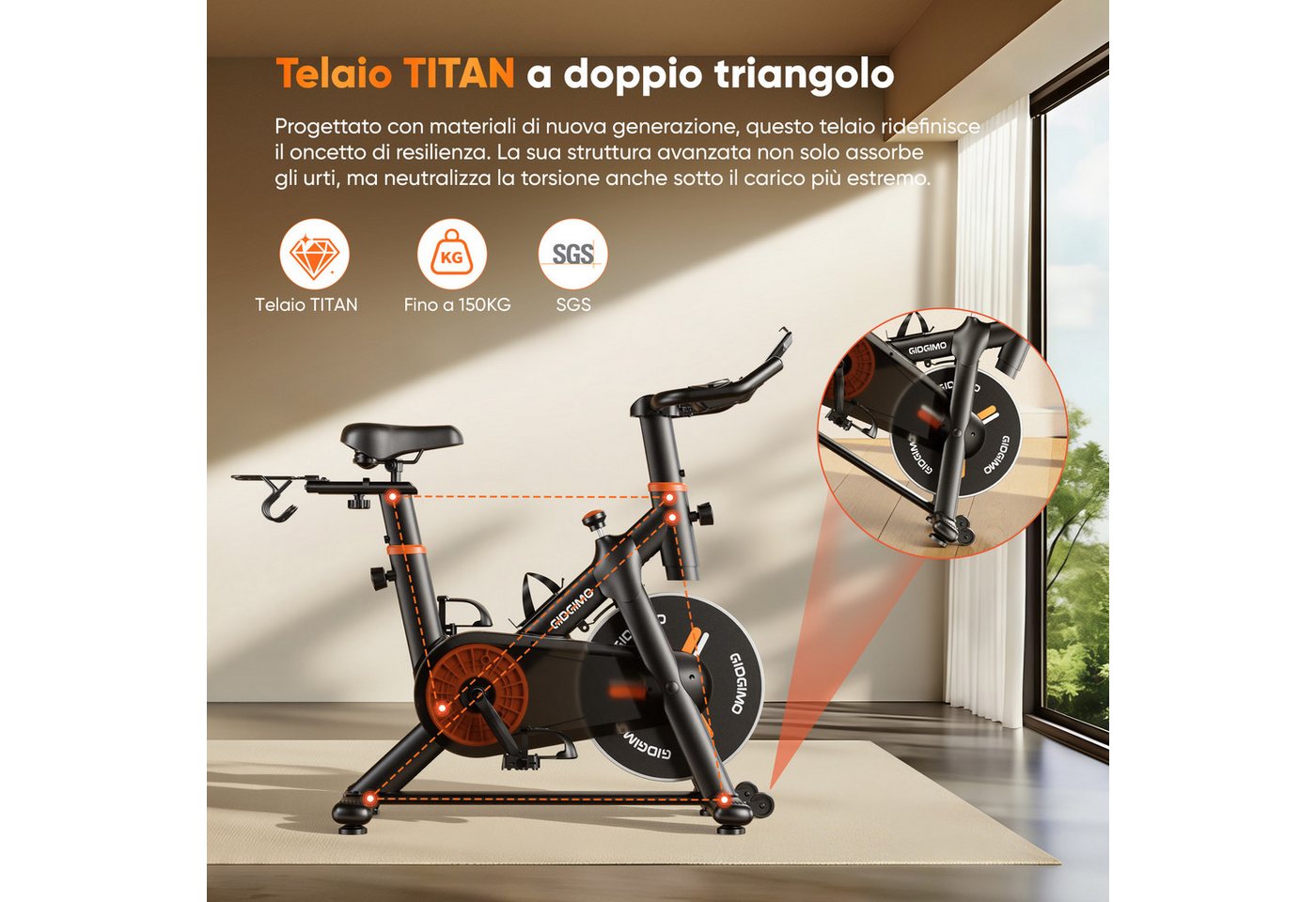 GIDGIMO Heimtrainer Heimtrainer Fahrrad mit LED-Display & Herzfrequenzsensor, 100 Stufen, App-Kompatibilität & stabilem TITAN-Rahmen für Zuhause