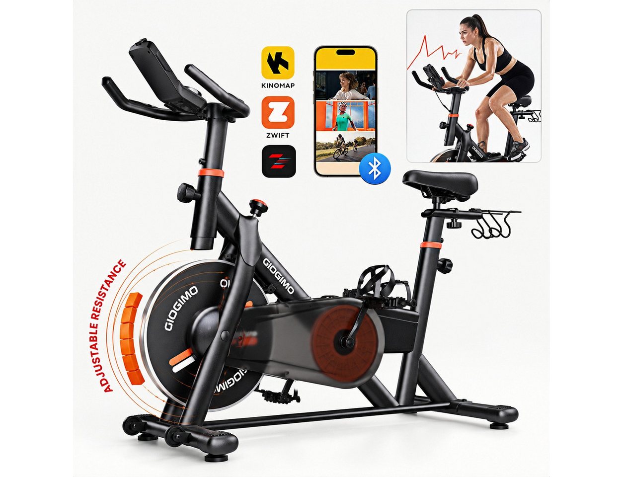 GIDGIMO Heimtrainer Heimtrainer Fahrrad mit LED-Display & Herzfrequenzsensor, 100 Stufen, App-Kompatibilität & stabilem TITAN-Rahmen für Zuhause Bild 3