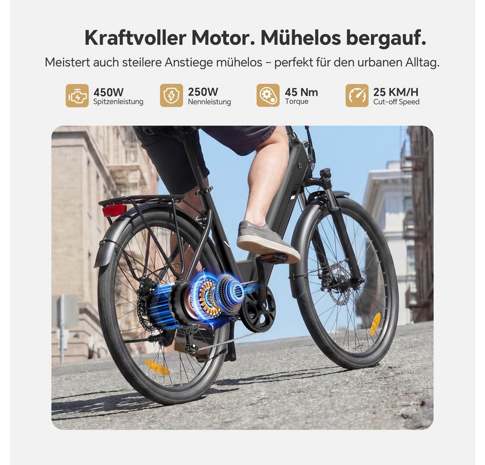 Touroll E-Bike Trekkingrad J2 ST Pro, 7 Gang, Heckmotor, 561,6 Wh, 26"x16", 15/20/25 km/h (Stufe 1–3), 36V 15.6Ah Bild 2