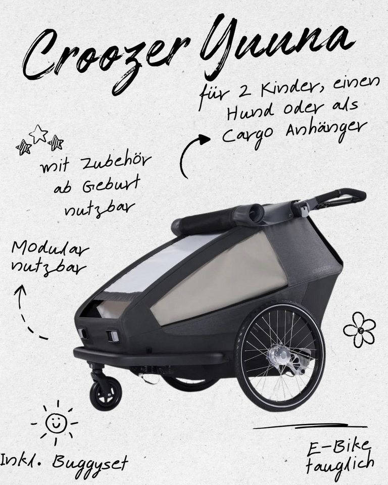 Croozer Fahrradkinderanhänger Yuuna Kid Modul Premium Sitz Geschwister (Yuuna + 2 Prem. Sitze), Zwei kombinierbare Module (Kind u. Hund, 2 Kinder, Hund und Gepäck) Bild 4