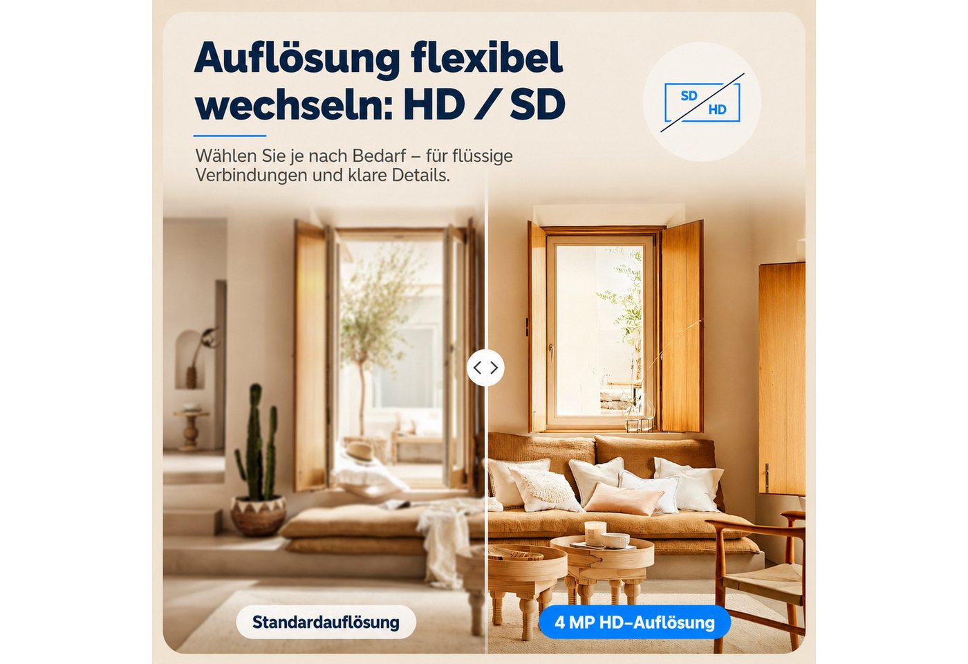 HS.SUPPLY Überwachungskamera 4MP WLAN Überwachungskamera Innen PTZ Nachtsicht App (Innenbereich, Direkt einsatzbereit, 360° schwenkbar, 180° neigbar, Infrarot-Nachtsicht, Privatsphäre-Modus)