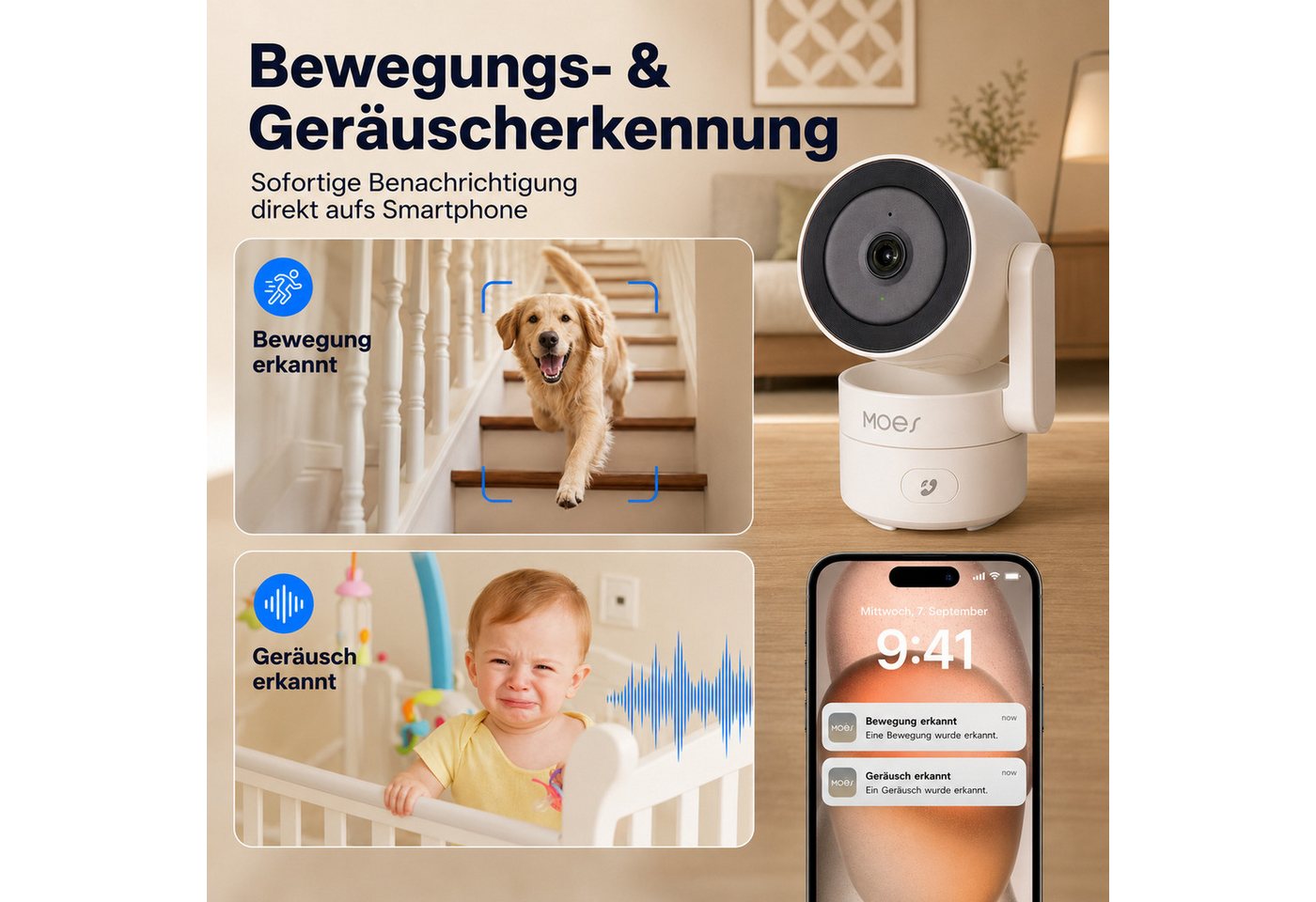 HS.SUPPLY Überwachungskamera 4MP WLAN Überwachungskamera Innen PTZ Nachtsicht App (Innenbereich, Direkt einsatzbereit, 360° schwenkbar, 180° neigbar, Infrarot-Nachtsicht, Privatsphäre-Modus) Bild 2