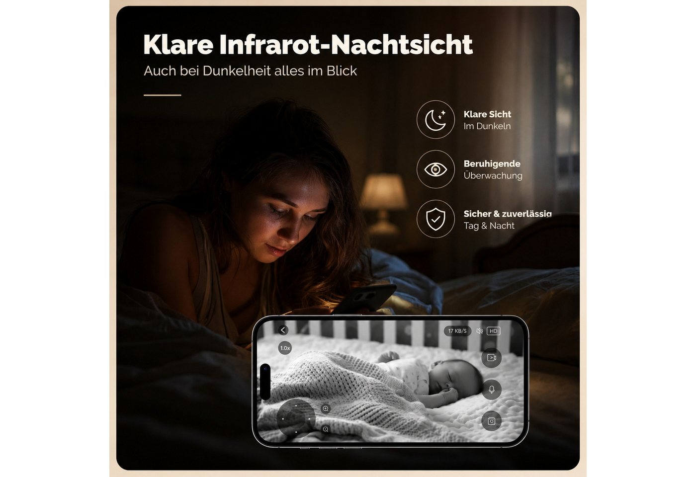 HS.SUPPLY Überwachungskamera 4MP WLAN Überwachungskamera Innen PTZ Nachtsicht App (Innenbereich, Direkt einsatzbereit, 360° schwenkbar, 180° neigbar, Infrarot-Nachtsicht, Privatsphäre-Modus) Bild 3