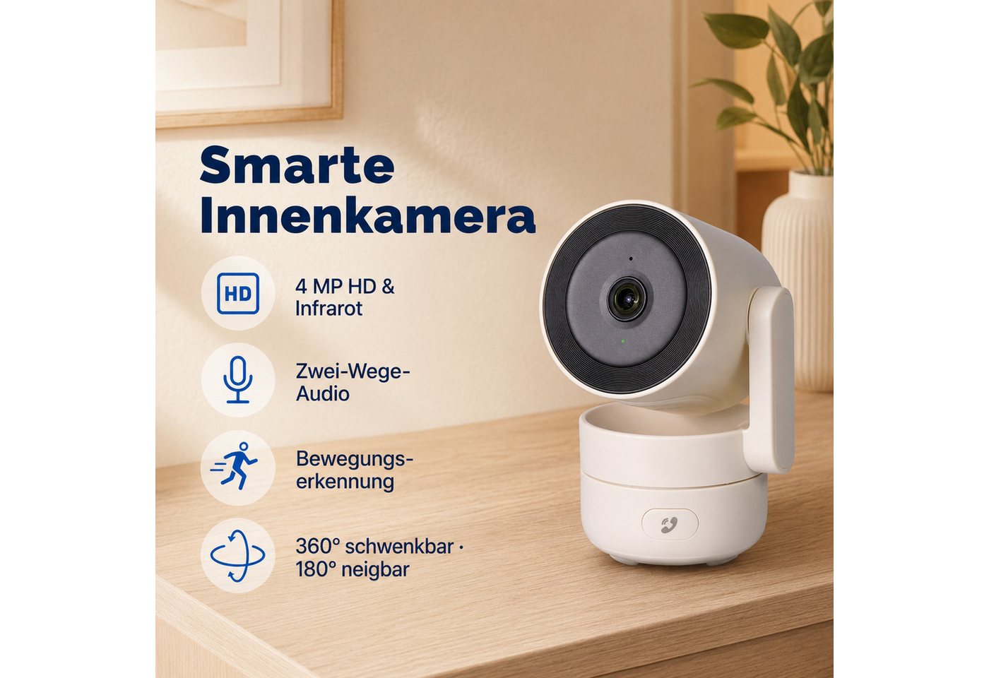 HS.SUPPLY Überwachungskamera 4MP WLAN Überwachungskamera Innen PTZ Nachtsicht App (Innenbereich, Direkt einsatzbereit, 360° schwenkbar, 180° neigbar, Infrarot-Nachtsicht, Privatsphäre-Modus) Bild 4