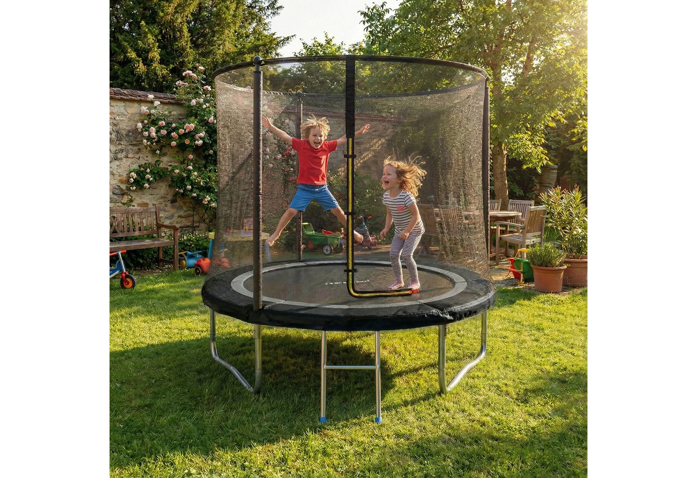 HOMALL Gartentrampolin Kindertrampolin, Outdoor-Trampolin, Durchmesser 183/222/290/360 cm, Ø 222 cm, (Ausgestattet mit Sicherheitsnetz, Leiter und 360°-Gelander, maximale Tragkraft 150 kg)
