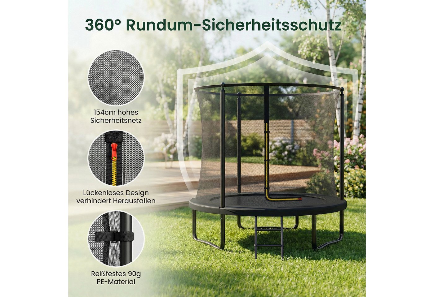 HOMALL Gartentrampolin Kindertrampolin, Outdoor-Trampolin, Durchmesser 183/222/290/360 cm, Ø 222 cm, (Ausgestattet mit Sicherheitsnetz, Leiter und 360°-Gelander, maximale Tragkraft 150 kg) Bild 3