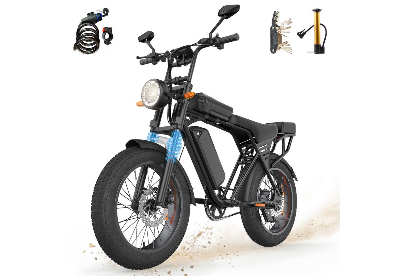 PixelPilot E-Bike Mountainbike X5 20 Zoll Fatbike 48 V 15 Ah Akku Elektrofahrrad und 4,0 Zoll Reifen, 1 Gang, Heckmotor, 720 Wh, (Packung) Bild 3