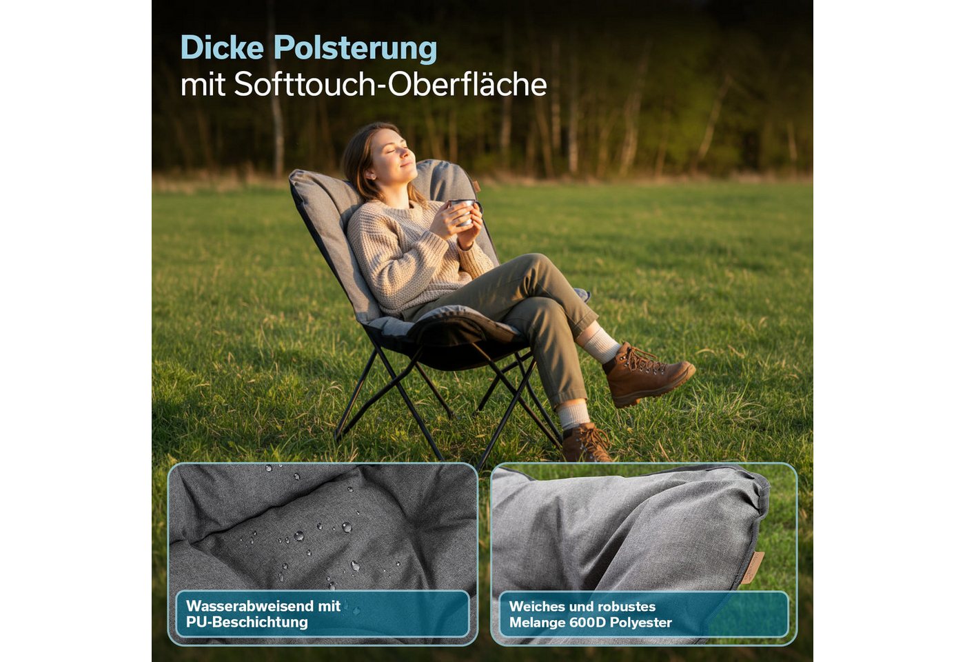 Skandika Campingstuhl Faltsessel Tolga XL, Campingsessel, Stuhl für Camping (Weiche Polsterung (abnehmbar), Maße 53 × 65 × 93 cm), Sitzhöhe 45 cm, belastbar bis 120 kg, 4,7 kg leicht, mit Tragetasche