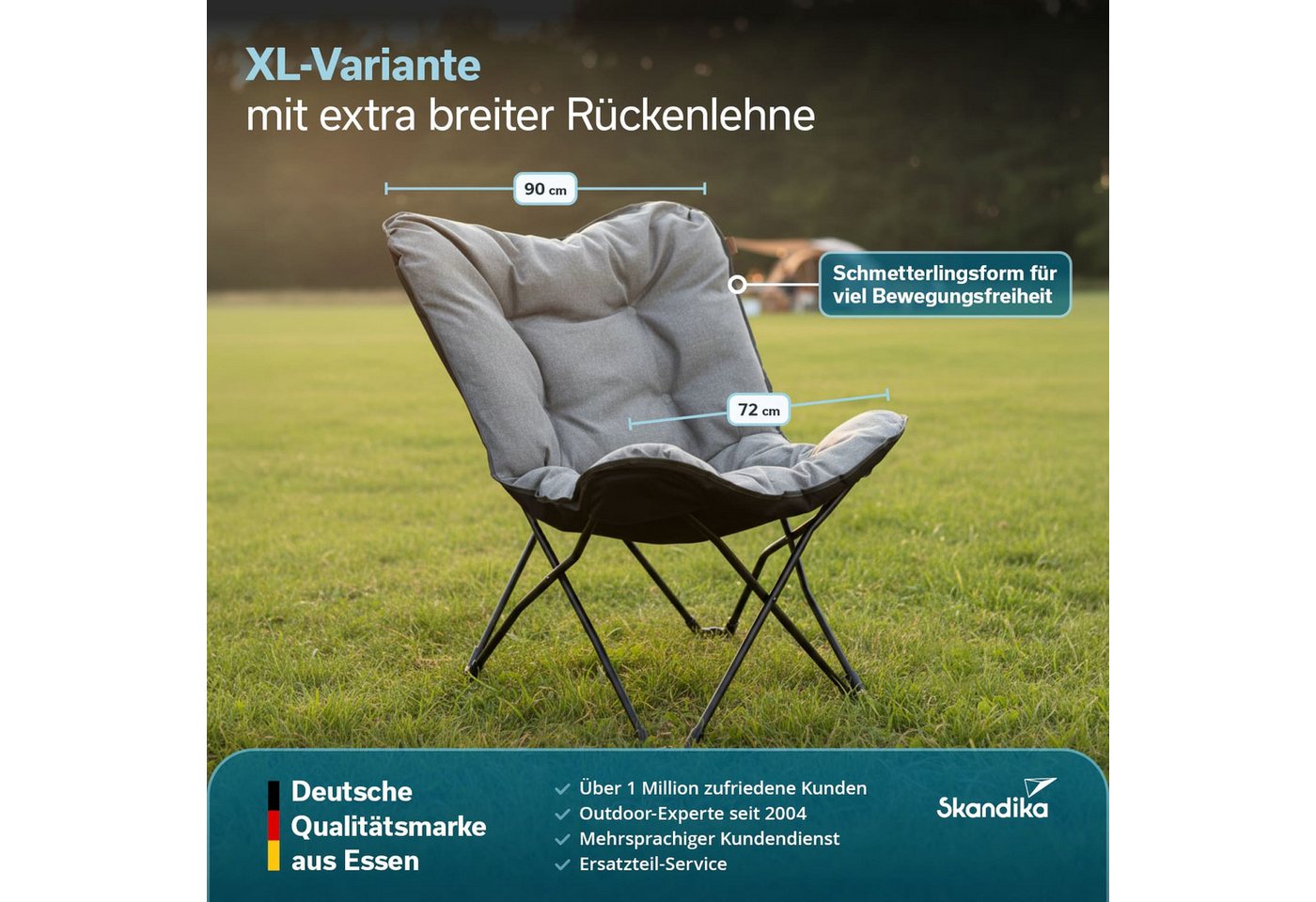 Skandika Campingstuhl Faltsessel Tolga XL, Campingsessel, Stuhl für Camping (Weiche Polsterung (abnehmbar), Maße 53 × 65 × 93 cm), Sitzhöhe 45 cm, belastbar bis 120 kg, 4,7 kg leicht, mit Tragetasche Bild 3
