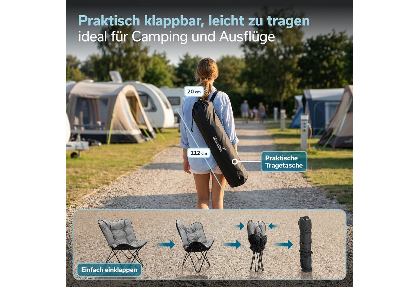 Skandika Campingstuhl Faltsessel Tolga XL, Campingsessel, Stuhl für Camping (Weiche Polsterung (abnehmbar), Maße 53 × 65 × 93 cm), Sitzhöhe 45 cm, belastbar bis 120 kg, 4,7 kg leicht, mit Tragetasche Bild 4