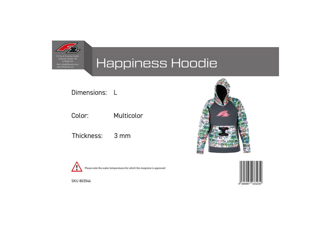 F2 Neoprenanzug F2 Damen Neopren Oberteil Happiness Hoodie 3 mm L Multicolor Bild 2