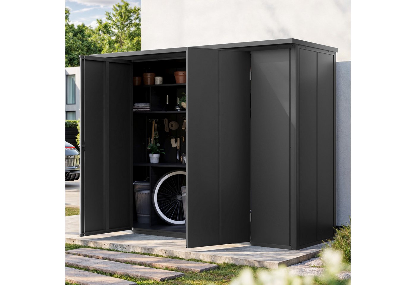 GFP Primeyard Geräteschrank FRANZ aus Metall Gartenschrank inkl. Boden, anthrazit 228x84x181 cm Bild 4