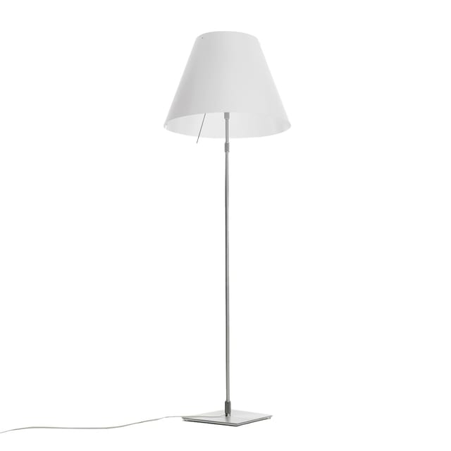 Luceplan Grande Costanza Terra, Rückläufer Aluminium, Schirm: weiß, mit Dimmer