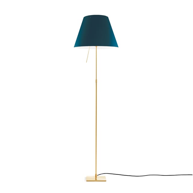 Luceplan Costanza Terra Teleskop mit Touchdimmer, Messing Schirm: petrolblau