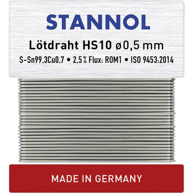 Stannol - HS10 Lötzinn, bleifrei bleifrei Sn99,3Cu0,7 ROM1 10 g 0.5 mm