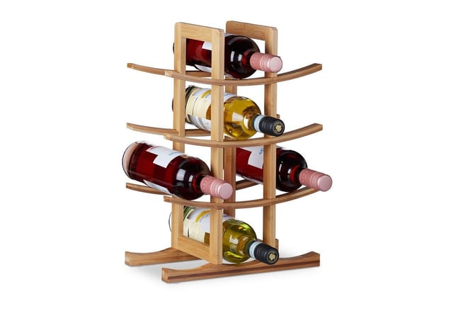 Relaxdays - Weinregal Bambus, kleiner Weinständer für 12 Flaschen, 4 Ebenen, liegend, freistehend, hbt 42,5x30x16cm, natur