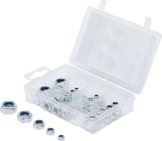 BGS TECHNIC Muttern-Sortiment 88144, selbstsichernd, metrisch M4 - M12, 53-tlg.