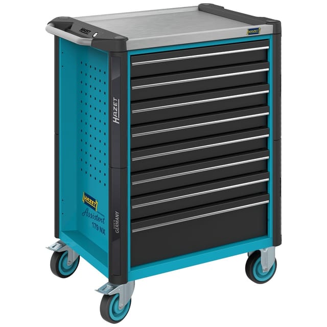 Werkstattwagen Assistent, Schubladen, flach: 7 x 81 x 522 x 398 mm, Schubladen, hoch: 1 x 166 x 522 x 398 mm, Art.Nr. 179NX-8 - Hazet