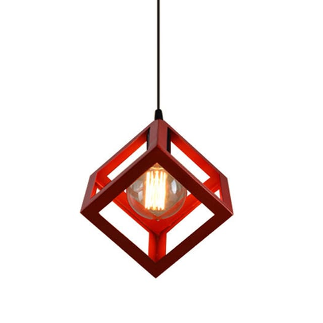 Moderne Kronleuchter Metall Lüster in Quadratischer Hänge-Leuchte Deckenlampe für Schlafzimmer Wohnzimmer Restaurant Rot