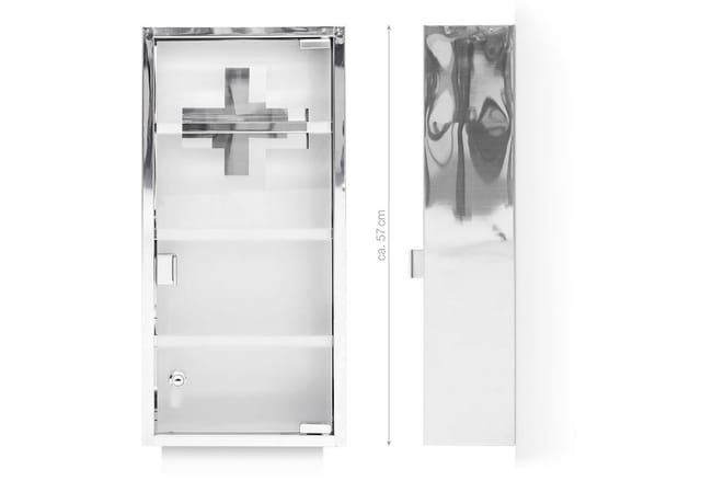 Medizinschrank, HxBxT: 57 x 27 x 12 cm, 4 Ablagen, Metall, Milchglas, abschließbarer Apothekerschrank, silber - Relaxdays