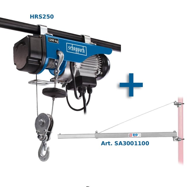 Scheppach - elektrische selwinde seilzug 250 kg HRS250 + träger schwenkarm
