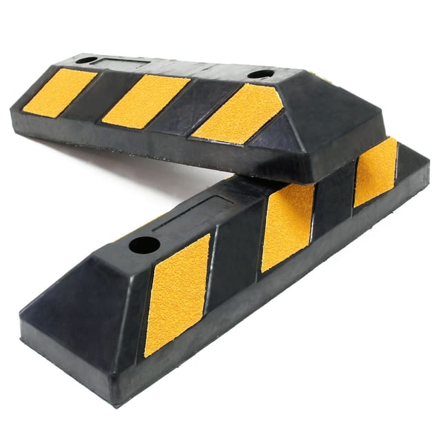 2x Radstopper mit Reflektoren 550 x 150 x 100 mm, Parkplatzbegrenzung aus Ebonite-Hartkautschuk, Einparkhilfe zur Bodenmontage, Überfahrschutz