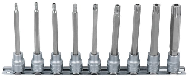 3/8' Bit-Stecknuss-Satz, lang, 9-tlg, TB20-TB60 mit Stirnlochbohrung
