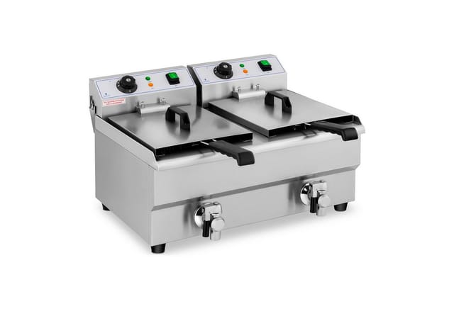 Doppelte Elektrofritteuse mit Hahn 230 V 2 x 3000W 2 x 10 L