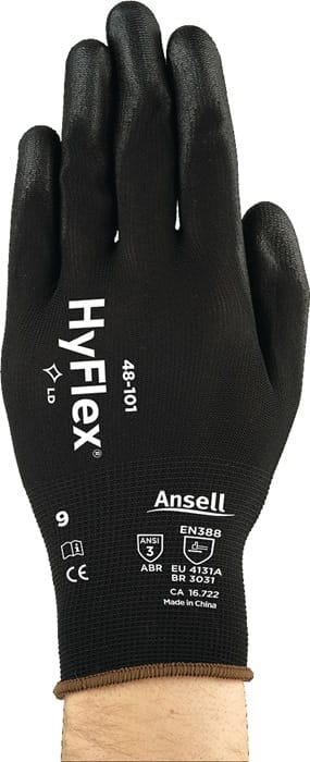 Handschuhe HyFlex® 48-101 Gr.8 schwarz en 388 psa ii Nyl.m.PU Ansell