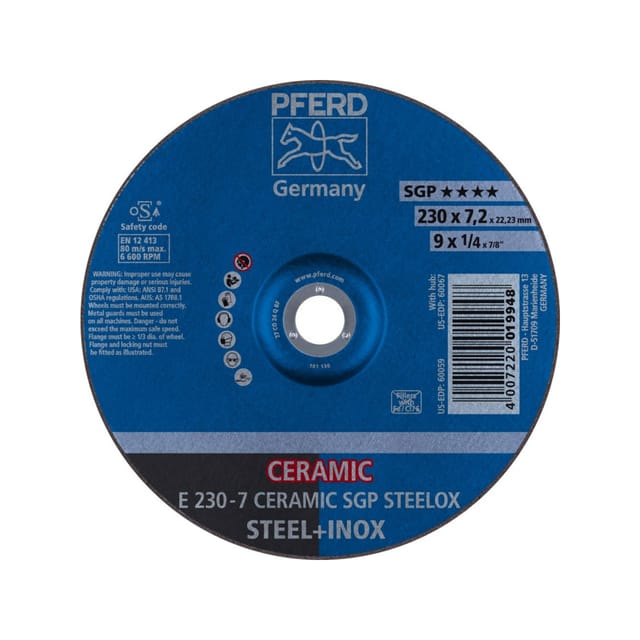 FP - pferd Schruppscheibe e 230x7,2x22,23 mm ceramic Leistungslinie sg steelox für Stahl/Edelstahl