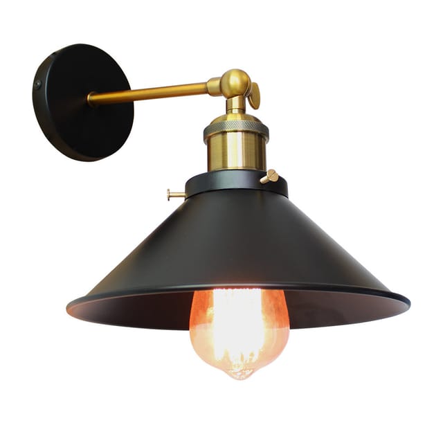Wandlampe Industrielle Metall Eisen Wandleuchte E27 Verstellbare Für Wohnzimmer Schlafzimmer Büro Küche Flur 22cm, Schwarz
