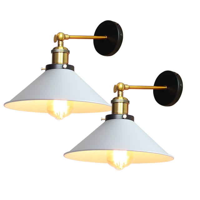 2 Stücke Wandlampe Industrielle Metall Eisen Wandleuchte E27 Verstellbare für Wohnzimmer Schlafzimmer Büro Küche Flur Ø260mm (Weiß)