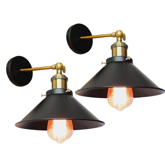 2 Stück Wandlampe Industrielle Metall Eisen Wandleuchte E27 Verstellbare für Wohnzimmer Schlafzimmer Büro Küche Flur 22cm, Schwarz