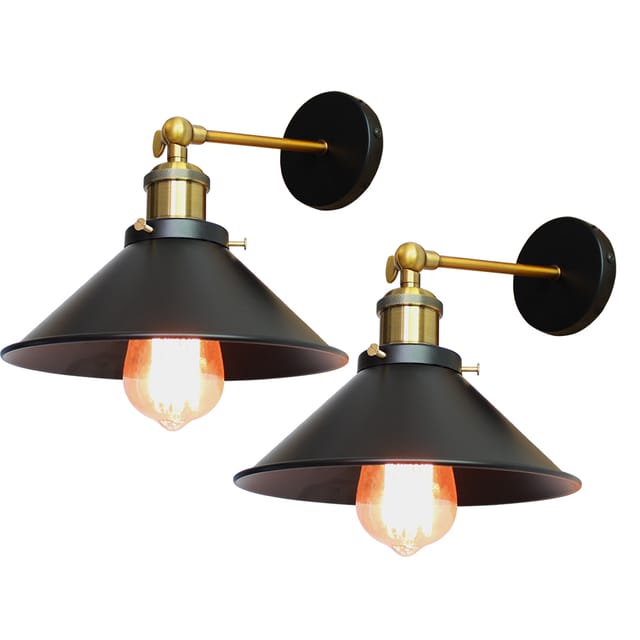 2er Wandlampe Industrielle Metall Eisen Wandleuchte E27 Verstellbare Für Wohnzimmer Schlafzimmer Büro Küche Flur Ø260mm (schwarz)