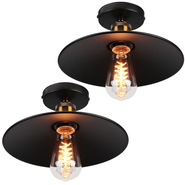2er Vintage Regenschirm Deckenleuchte Industrielle Deckenlampe E27 Eisen Copperhead Lampenschirm für Esszimme Bar Esszimmer Cafét Ø22cm (Schwarz)