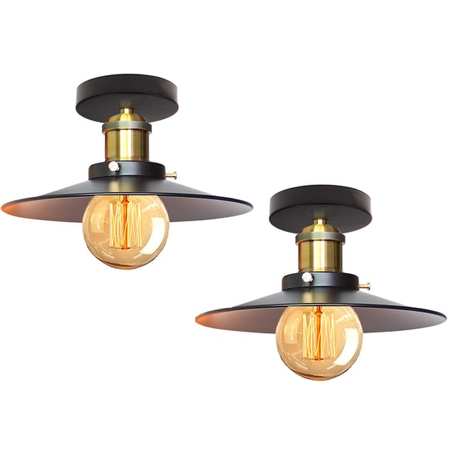 2PC Vintage Regenschirm Deckenleuchte Industrielle Deckenlampe E27 Eisen Copperhead Lampenschirm für Esszimme Bar Esszimmer Cafét Ø26cm (Schwarz)