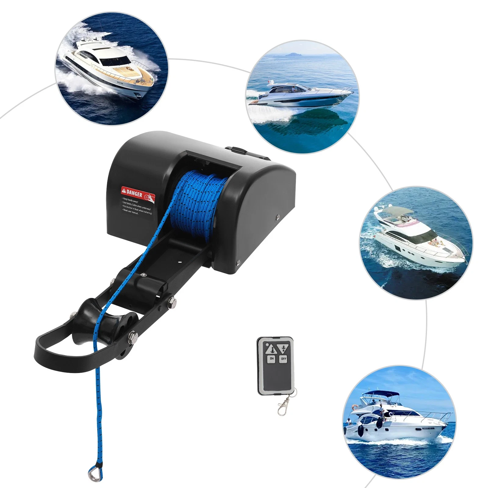 Marine Elektrische Ankerwinde Mit 12 V Gleichstrommotor, Marine Ankerwalze Und Fernbedienungswinke, 54,6 14,6 25cm