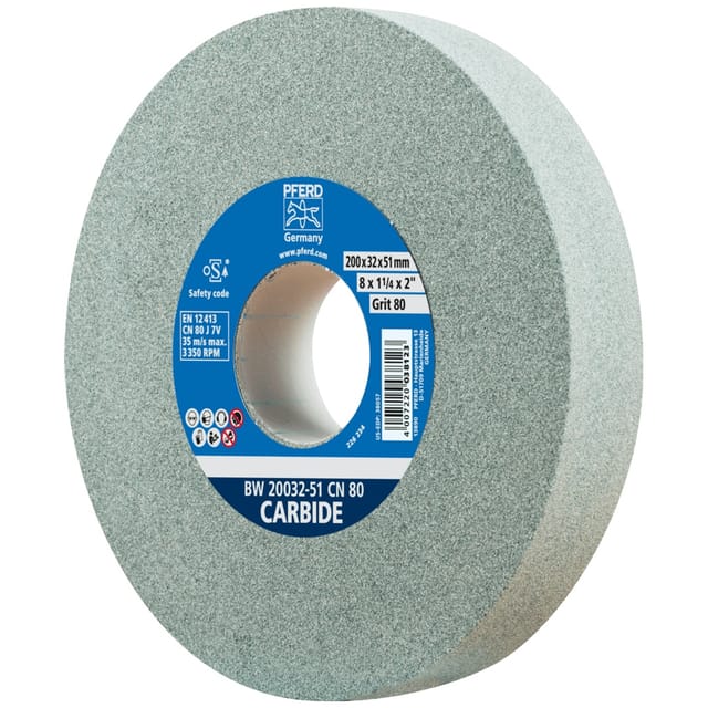Schleifbockscheibe ø 200x32 mm Bohrung-Ø 51 mm SiC80 für harte Materialien z.B. Hartmetall - Pferd