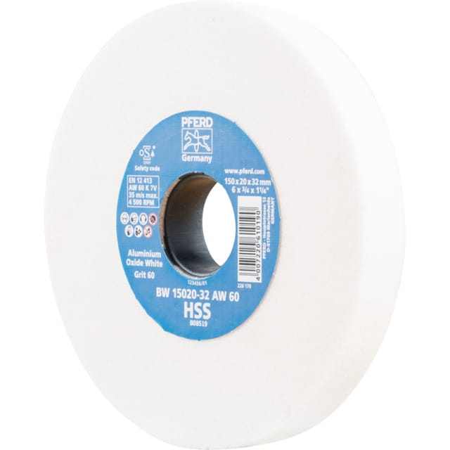 Pferd - Schleifbockscheibe ø 150x20mm Bohrung-Ø 32 mm A60 zum Schärfen von HSS-Bohrern