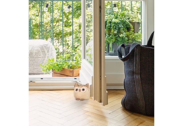 Relaxdays - Türstopper Eule, dekorativer Türpuffer, für Boden, stehend, gefüllt, innen, Deko, Stoff Türsandsack, braun
