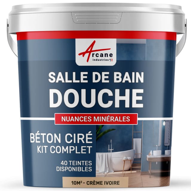 Beton Ciré: Kit Betonbeschichtung | Kunstharz-beton Badezimmer Begehbare Dusche - Wasserdichte Beschichtung - Elfenbein-creme-weiß - Kit 10 M2 (2 Couches)