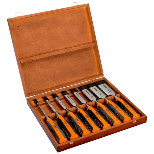 Bahco - Stechbeitel-Satz Ergo 8-tlg. in Holzkiste, 6,10,12,16,18,25,32,36 mm