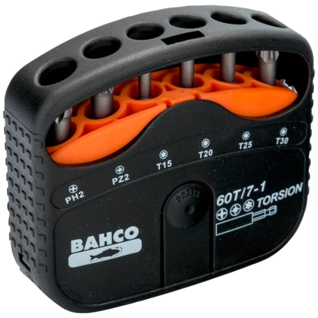 Bahco 1/4 Torsions-Bitsatz für Phillips-, Pozidriv- und TORX-Schrauben 22 mm x 65 mm x 75 mm - 7-tlg.
