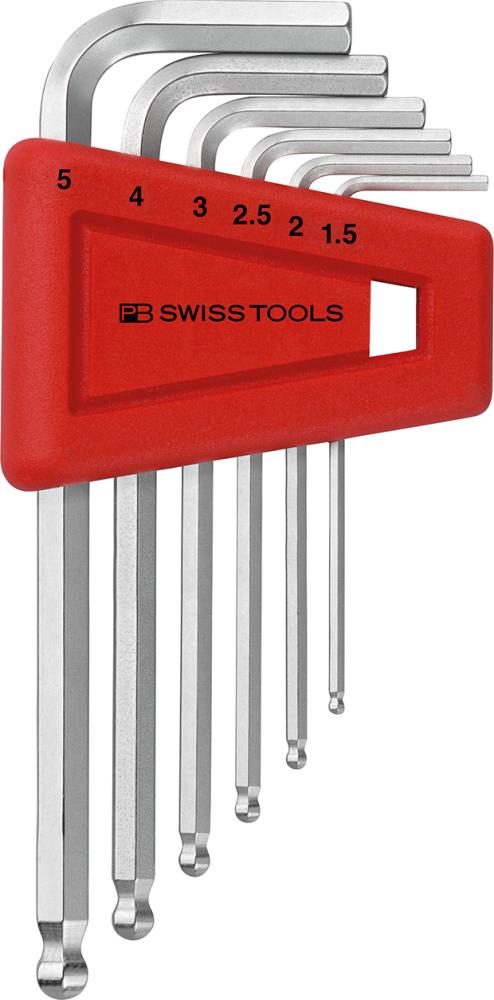 Pb Swiss Tools - Winkelschraubendreher- Satz im Kunststoffhalter 6-teilig 1,5-5mm Kugelkopf pb Sw