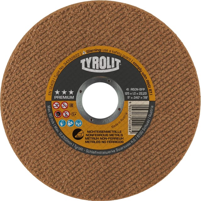 Tyrolit - 34332822 Trennscheibe A60N-BFP D.125x1,0mm gerade NE-Metalle Bohrung 22,